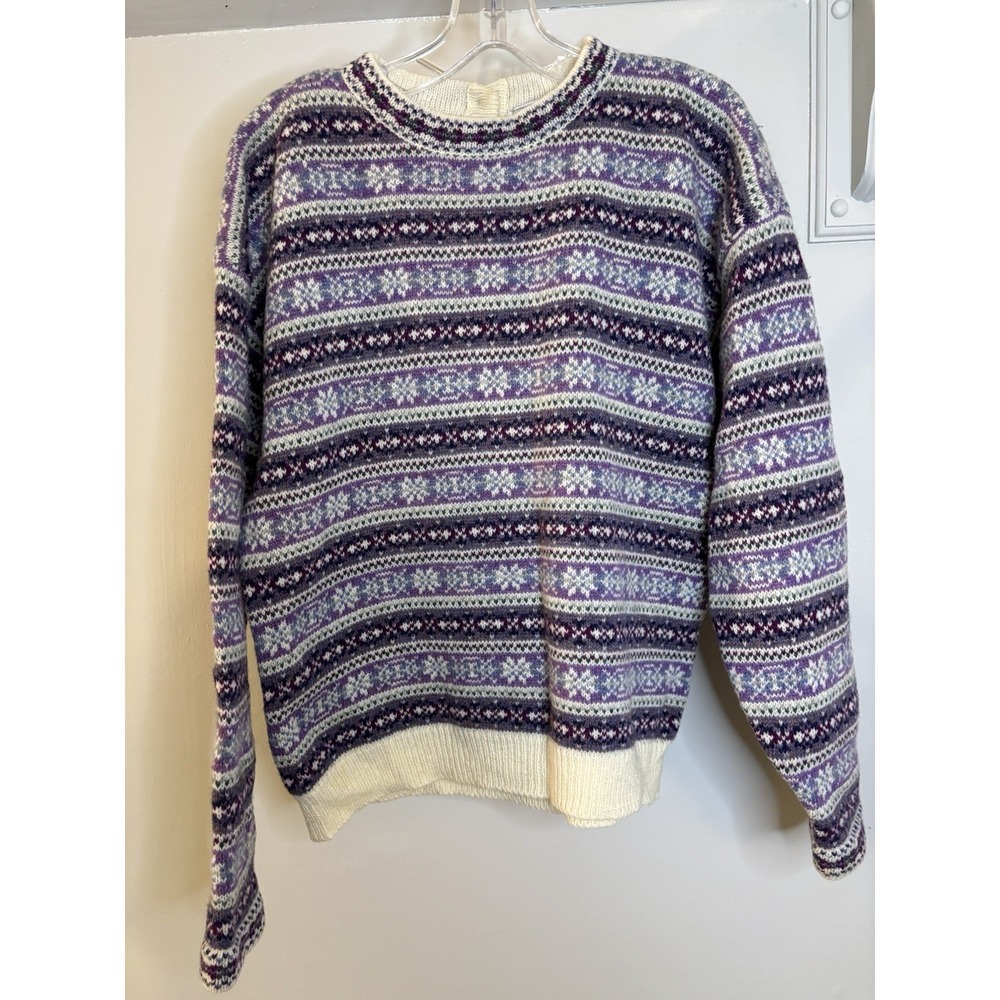 NORTHERN ISLES Shetland Wool Purple Fair Isle Sweater L Ski Cabin Vintage